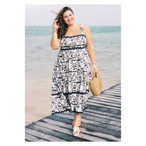 Torrid Belle Isle Blue Jungle Toile Babydoll Poplin Maxi Dress Sz.4 NWT